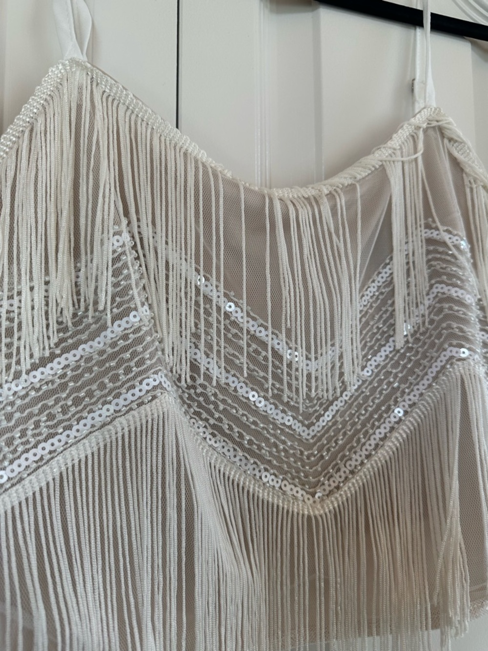 Beaded Fringe Mini Skirt Set- Ivory - Picture 7 of 9